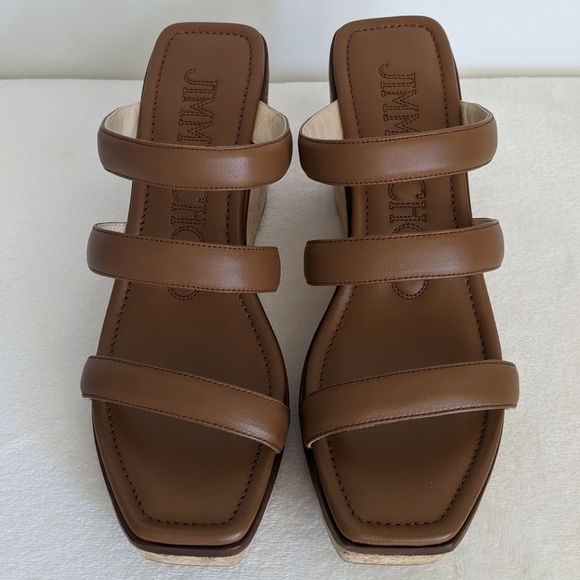 Jimmy Choo Athenia Sandal Strappy Slide Platform Wedge Open Toe Brown EU39 9 NIB - Picture 9 of 16